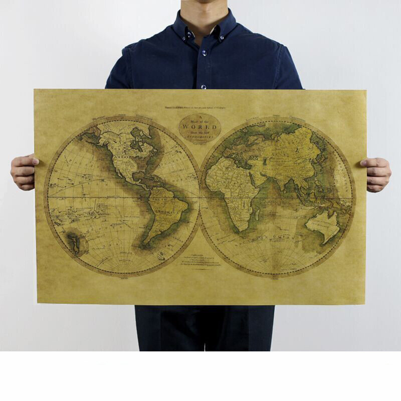 Retro papier pakowy mapa świata biuro salon dekoracja sypialni 72.5X46.5 cm