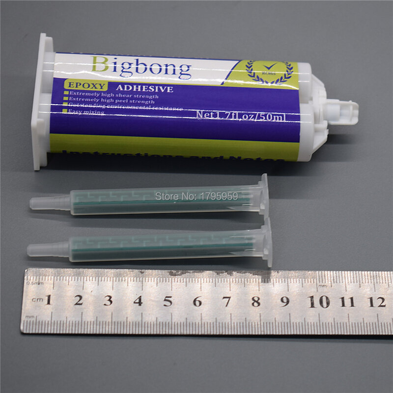 Colla adesiva bicomponente 50ml resina epossidica trasparente AB colle 1:1 adesivo forte con ugello di miscelazione statico a tubo misto da 2 pezzi