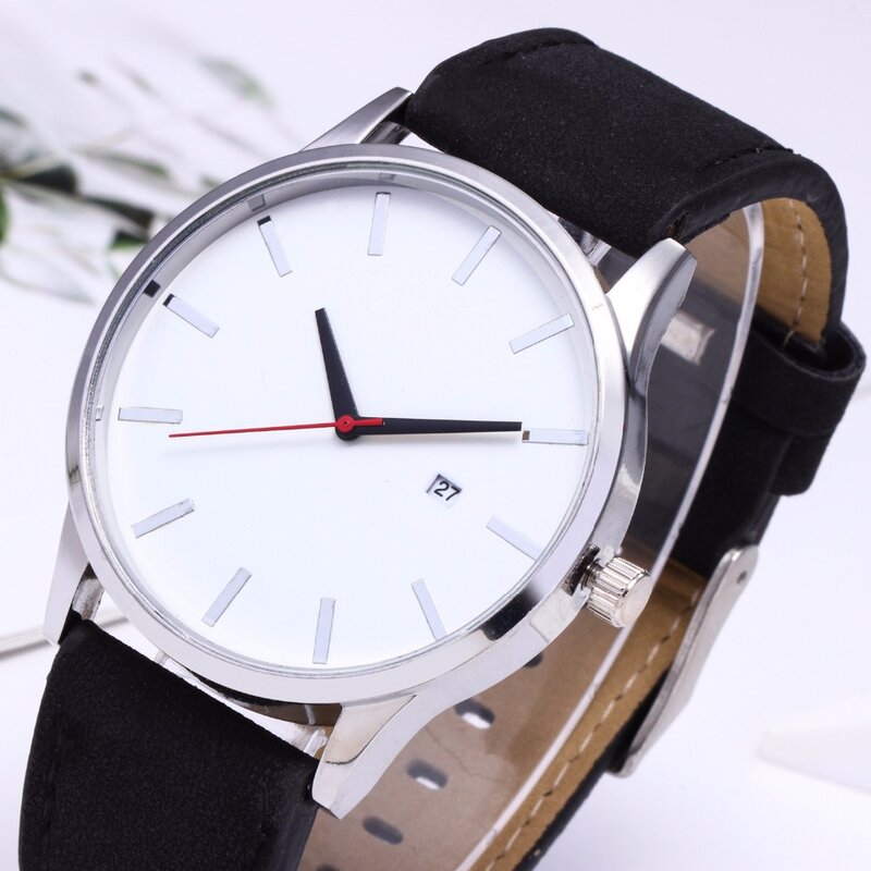 Moda simples relógios masculinos calendário completo relógio de pulso homem negócios marrom couro quartzo relógio masculino