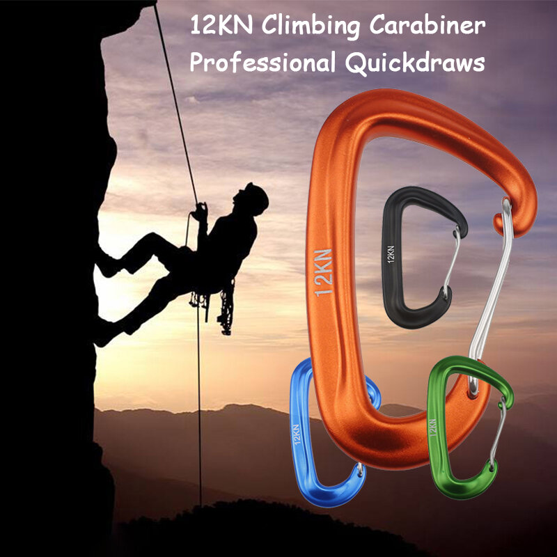 Mousqueton d'escalade professionnel en forme de D, crochet d'alpinisme, verrouillage de sécurité 12KN, équipement d'escalade en plein air, accessoire