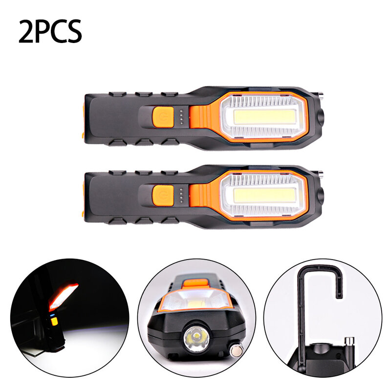 Enjoydeal 2PC COB LED Worklight USB ชาร์จไฟ Super Bright ยืดหยุ่นการตรวจสอบแม่เหล็กโคมไฟทำงานโคมไฟ W/Hook