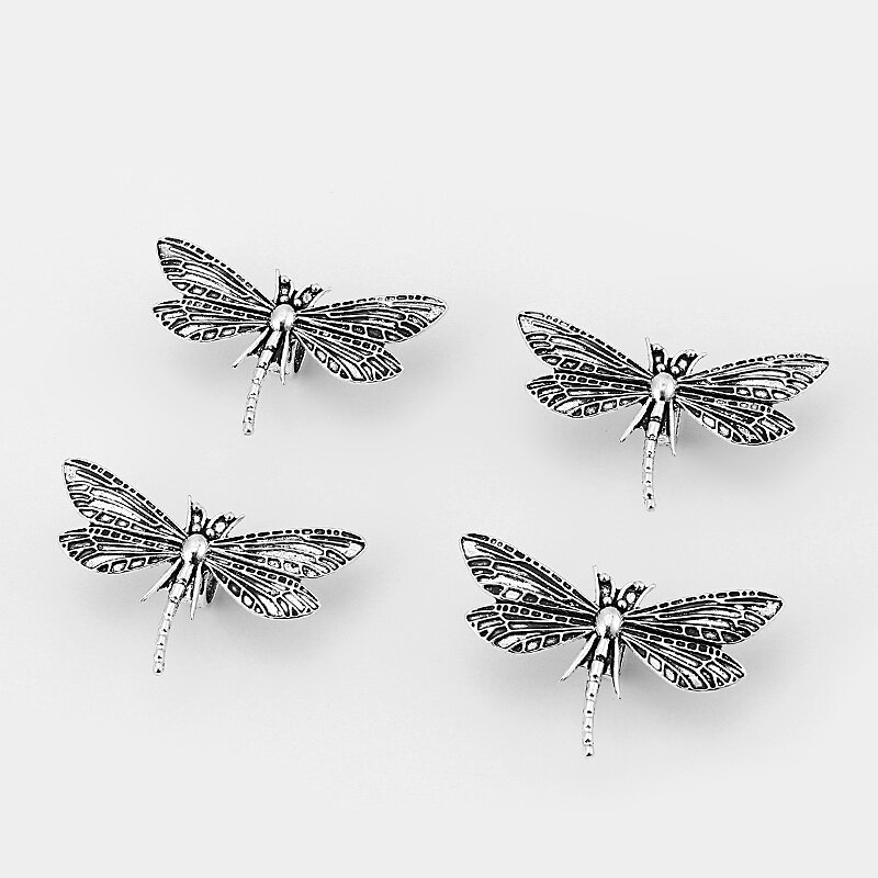 5pcs Tibetan Silver Carved Insect Dragonfly Slider Spacer Beads 10x6mm Hole For DIY Necklace Bracelet Jewelry Making Accessories