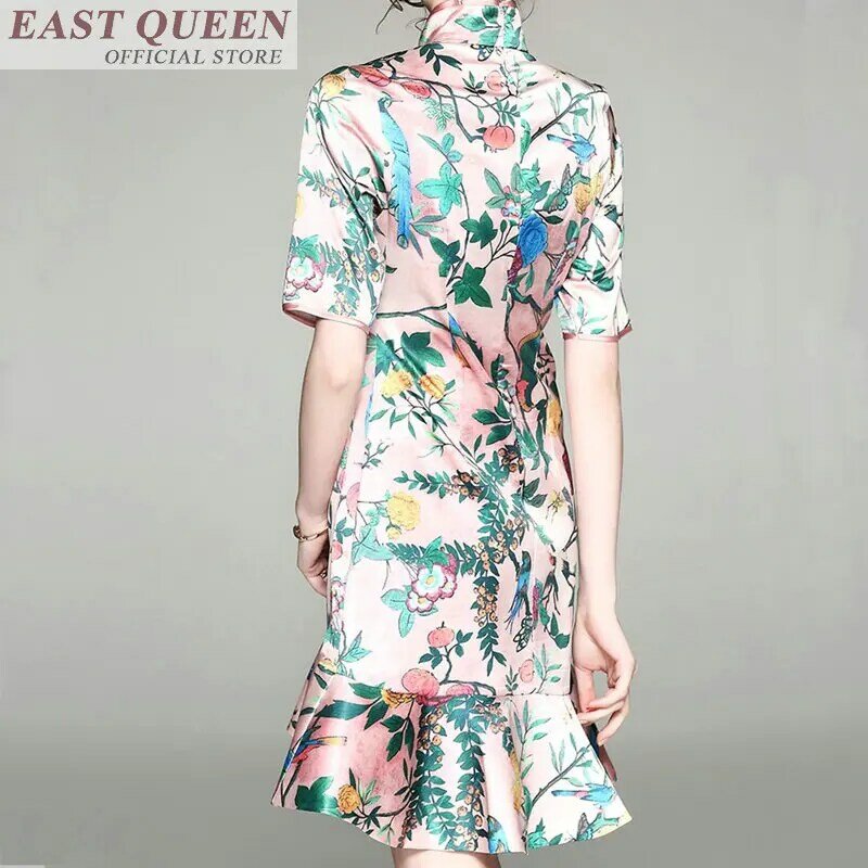 중국 전통 쉬폰 여성 cheongsams 꽃 프린트 중국 드레스 2018 동양 qipao 드레스 우아한 의류 DD859 L