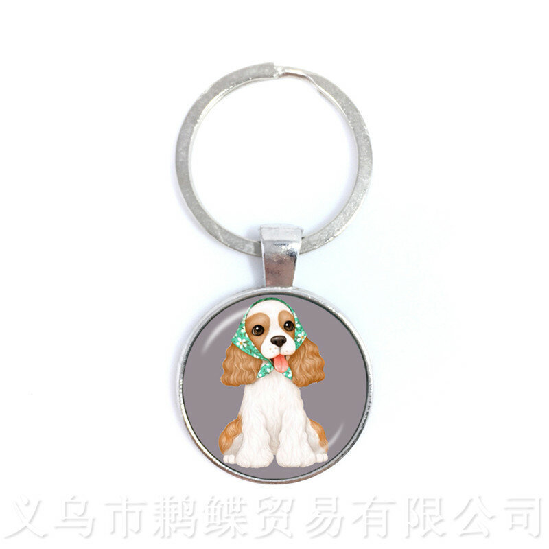 Customize Your Beloved Pet Keychain Round Glass Dome Dog Pattern Series Handmade Keyring Dog Lover Creative Gift Wholesale