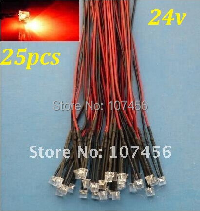 Gratis Verzending 25Pcs Flat Top Rode Led Lamp Light Set Pre-Wired 5Mm 24V Dc Wired 5Mm 24V Grote/Groothoek Rode Led