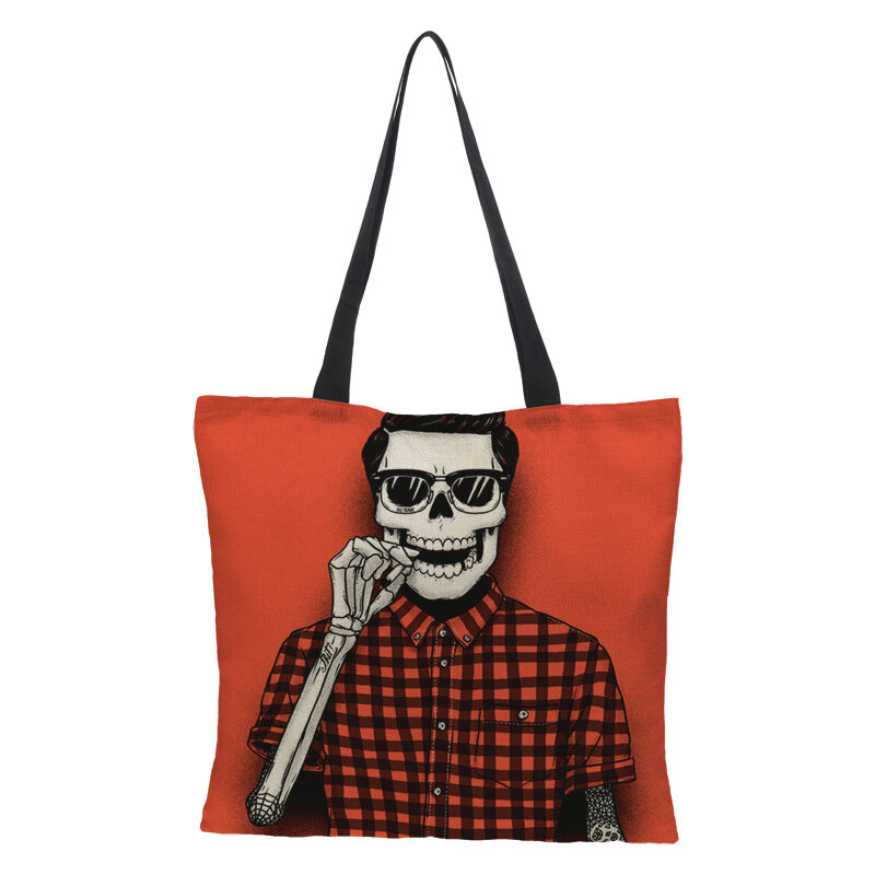 RAVIDINO Tote Casual Beach Bag Large Capacity Foldable Grocery Reusable High Grade Linen punk Skeleton Knight Sery Shopping Bag