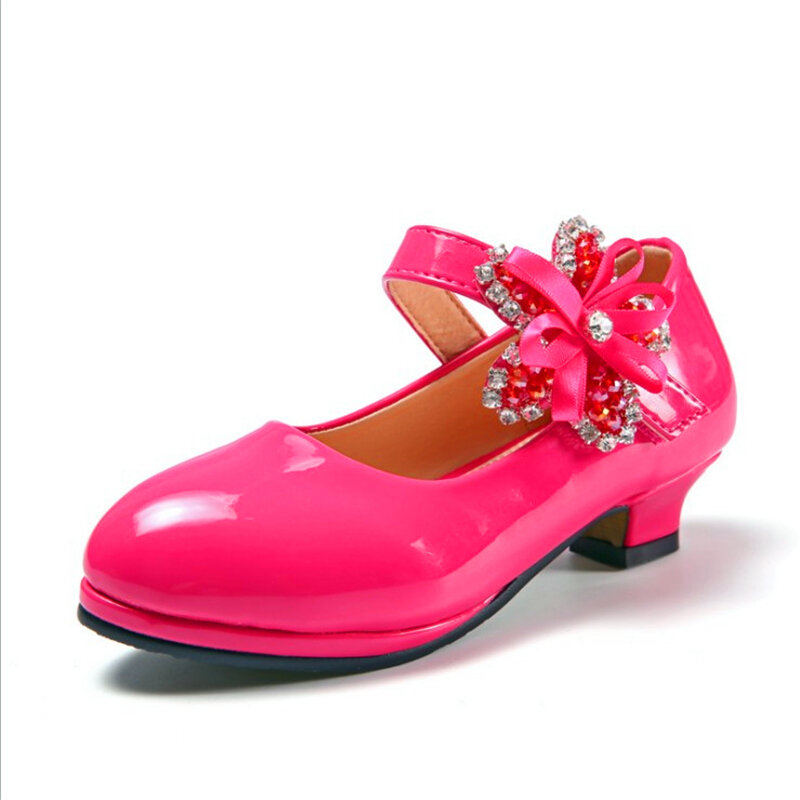 Girls Shoes 2019 Spring PU Rhinestone Flower Princess Party Elegant Wedding Shoes for Girls High heel Casual Leather Kids Shoes