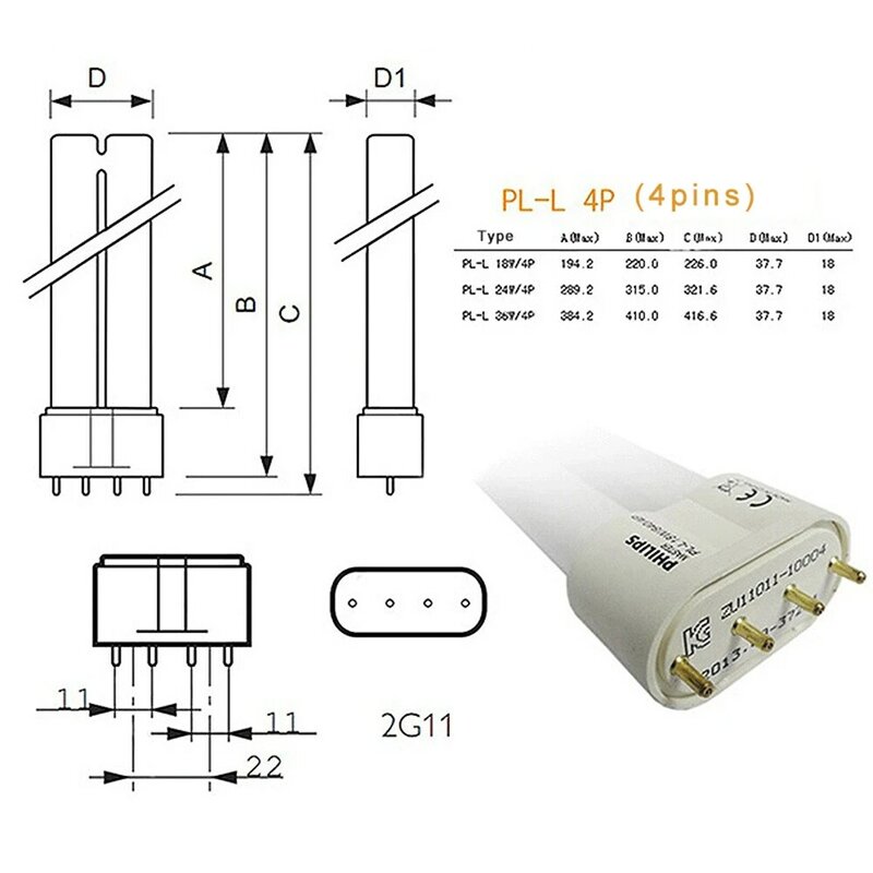 PL-L 2G11 Tl-buis 18W 24W 36W 40W Spaarlamp CFL 4 Pins Twin- tube-Spaarlamp H Buizen Wit Geel