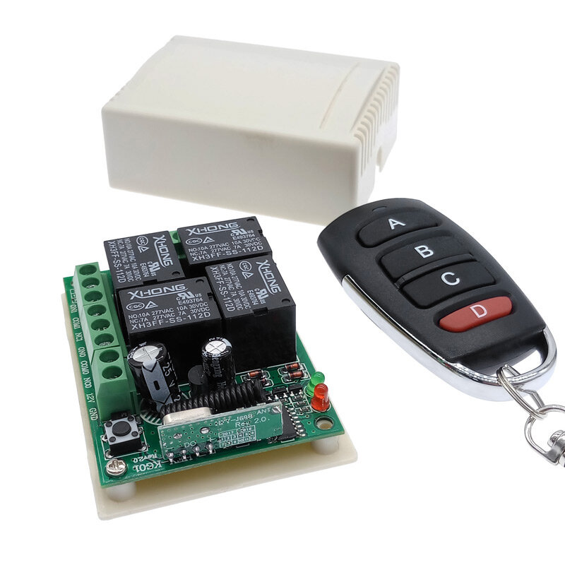 12VDC Wireless remote control switch 4 Way remot control 433MHZ relay receiver module RF 4NO+4NC controller