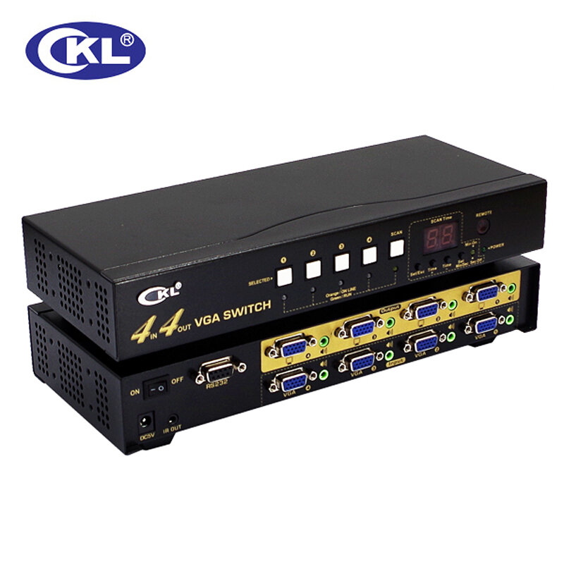 CKL-444Rระดับไฮเอนด์VGAสลับS Plitterกล่องพร้อมเสียง4ใน4ออก2048*1536 450เมกะเฮิร์ตซ์สำหรับการตรวจสอบเครื่องคอมพิวเตอร์wih IRระยะไกลควบคุมRS232