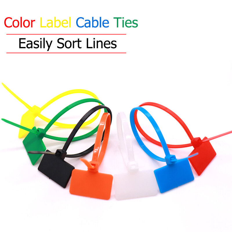 100 Buah Tanda Mudah 4*150Mm Label Label Ikatan Kabel Nilon Penanda Ikatan Loop Plastik Tag Kabel Ikatan Ritsleting Mengunci Sendiri