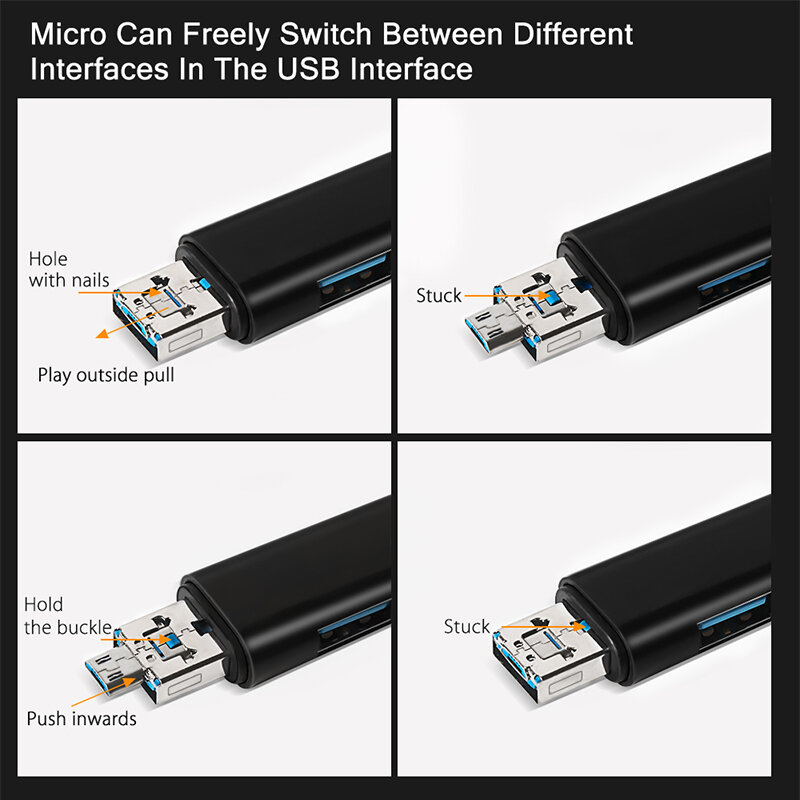 Natrberg USB lector de tipo C Micro SD USB OTG adaptador de tarjeta 3 en 1 USB-C Flash TF leer para teléfono móvil Android PC Mac