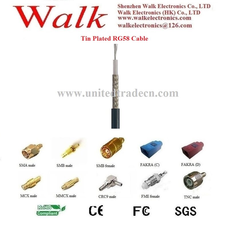 Высококачественный кабель RG58 для SMA, FME, разъемы FAKRA, 96 проводов оплетка RG58 кабель, Луженый коаксиальный кабель RG58, 50 ом, черный