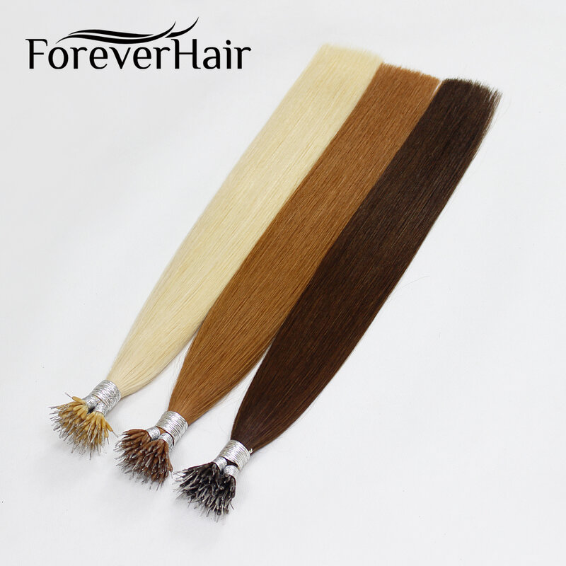 FOREVER HAIR-microcuentas de queratina, cabello liso europeo de 0,8 g/h, 16, 18 y 20 pulgadas, 100% cabello humano Natural Remy Real, anillo Nano, 50 piezas