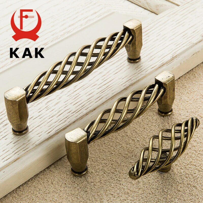 KAK — Poignées de tiroirs vintage en bronze antique, sous forme de cage à oiseaux transparents, manches pour portes, tiroirs et armoires