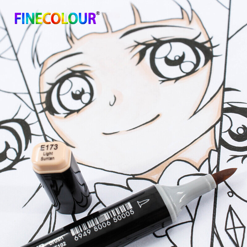Finecolour-مجموعة ألوان البشرة ، مجموعة أقلام تلوين احترافية ، فرشاة ناعمة لتصميم الأزياء Manga ، حبر كحولي EF102 ، 12/24/36