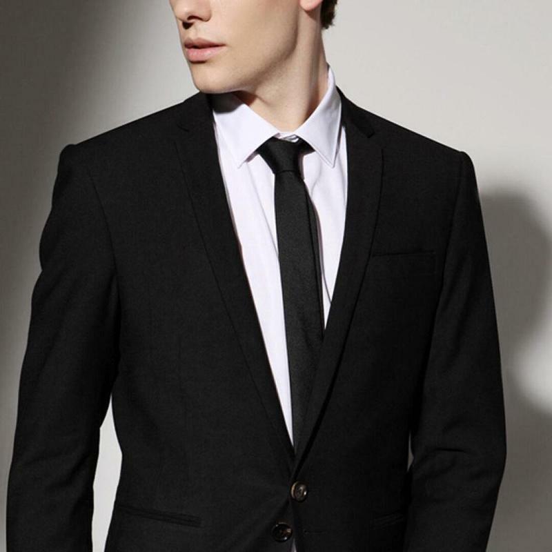 เนคไทผู้ชายอย่างเป็นทางการคลาสสิกสีดำโพลีเอสเตอร์ชายผอม8CM คอ Tie กับซิปเสื้ออุปกรณ์เสริม