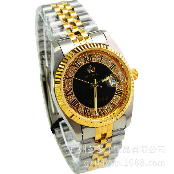 2016高級香港レジナルドブランド腕時計ゴールデンブルークォーツ時計ドレスパーティー50メートル防水男性女性恋人腕時計