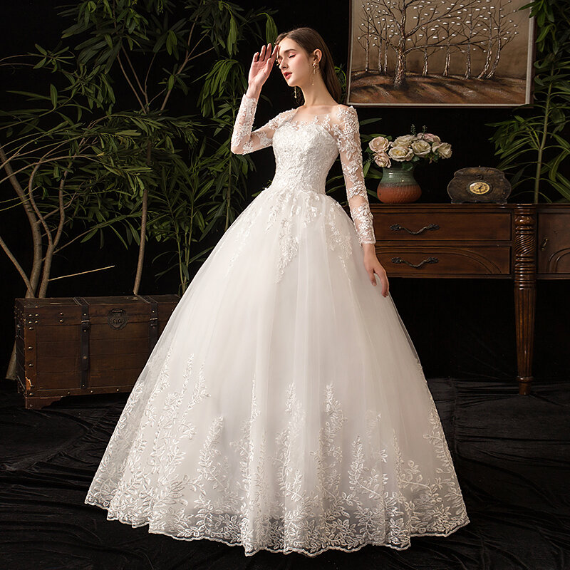 2023 Full Sleeve Lace Wedding Dresses New Luxury Muslim Ball Gown Wedding Dress Custom Made Vestido De Noiva