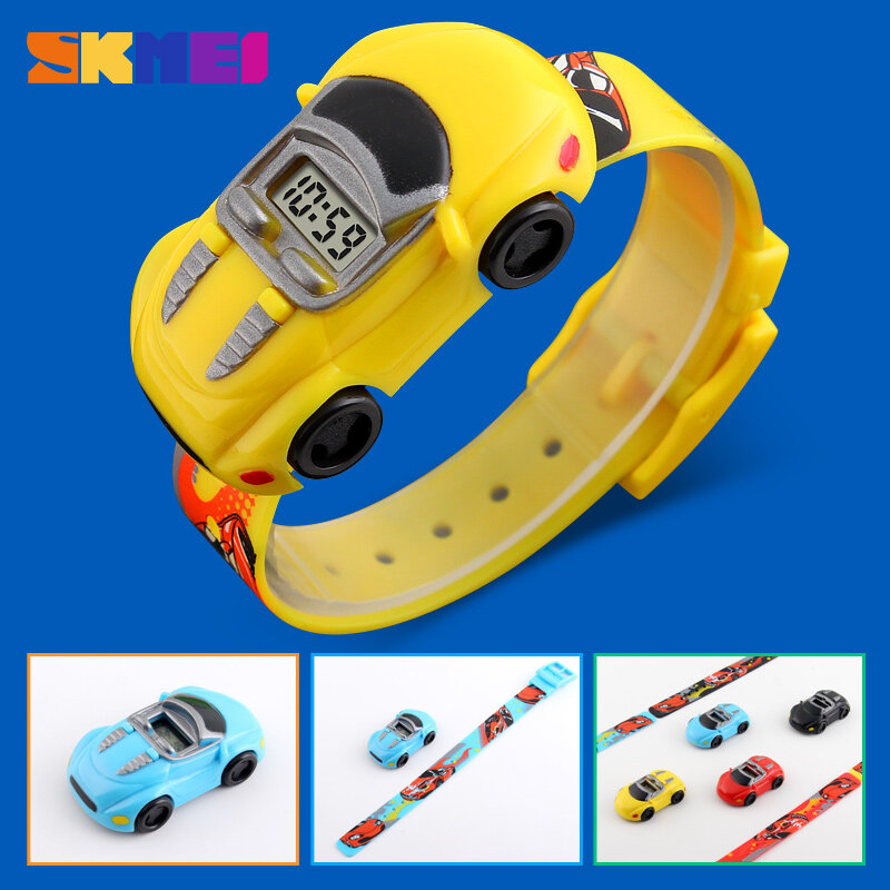 SKMEI orologio da polso per bambini per ragazzi e ragazze Montre Pour Enfants 3D Cute Cartoon Car shape orologio digitale elettronico per bambini