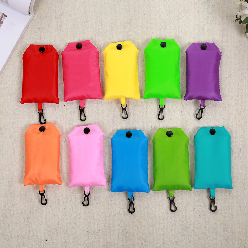 Shopping Bag Solid Color Eco-friendly Folding Reusable Portable Shoulder Handbag Polyester for Travel Grocery