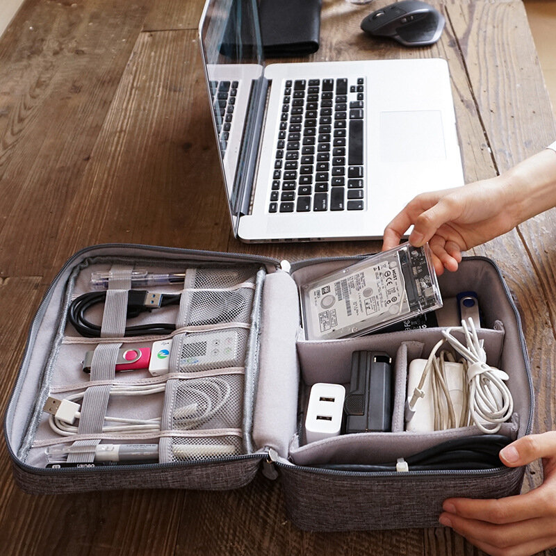 Bolsa para cables de viaje, organizador de dispositivos de acabado USB Digital portátil, kit de bolsa para cables mskeup, estuche de almacenamiento con cremallera