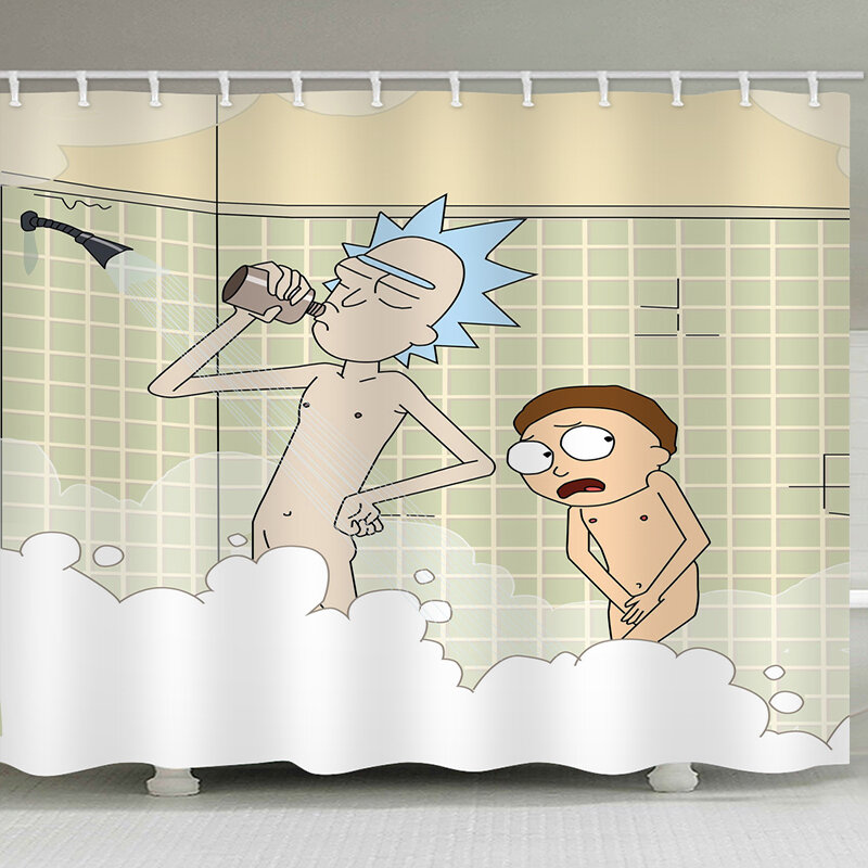 Dessin animé imperméable rideaux de douche Rick et Morty nu rideaux de douche scénique salle de bain étanche tissu baignoire décor