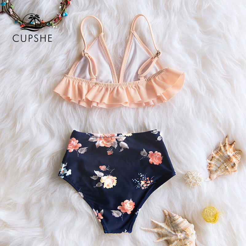 CUPSHE 2019 Kleinkind Mädchen Kinder Baby Gelb Floral Gedruckt Front Krawatte Bikini