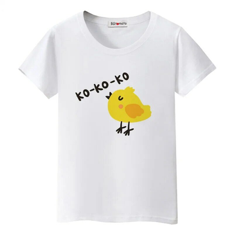 Футболка BGtomato с маленькой желтой курицей, милая мультяшная футболка, женские Забавные топы, милая летняя футболка, кавайная одежда, повседневная мода