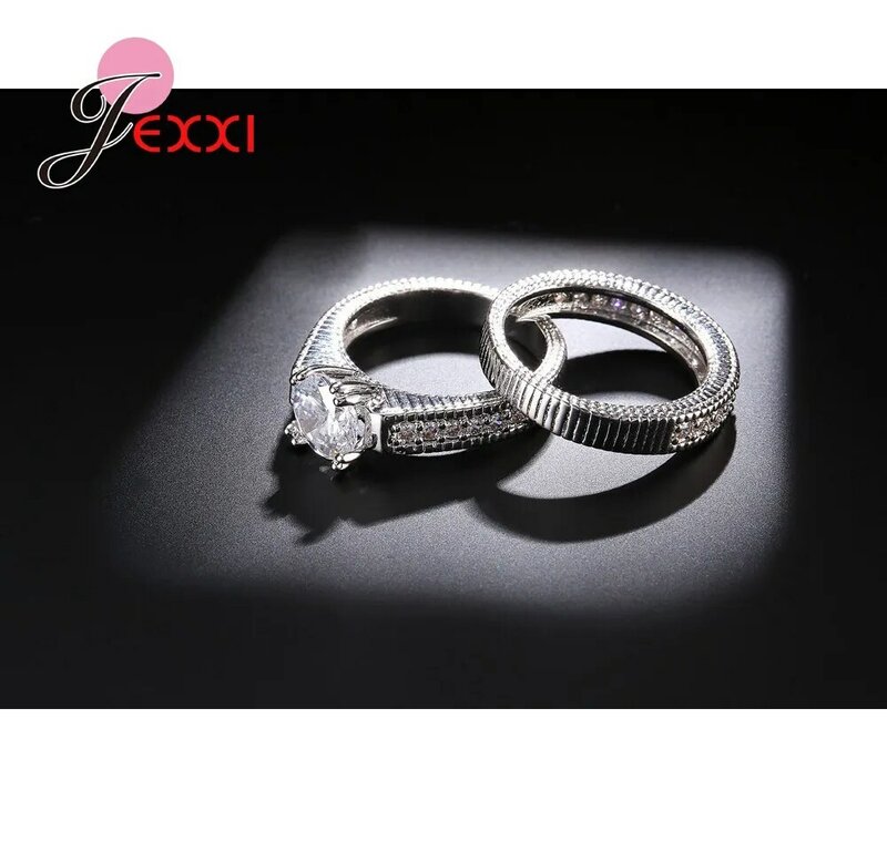 Klasyczne pielenie 925 Sterling Silver 2 sztuk pierścienie dla kobiet mężczyzn Super Shining cyrkonia akcesoria kryształowe