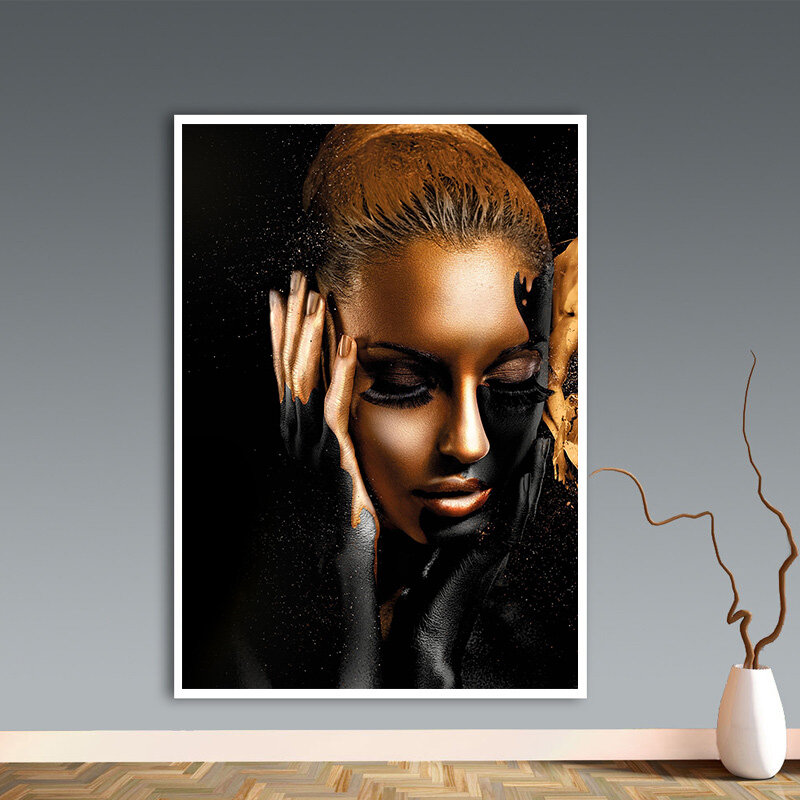 Black Gold Nude African Art donna pittura a olio su tela Cuadros poster e stampe immagine da parete scandinava per soggiorno