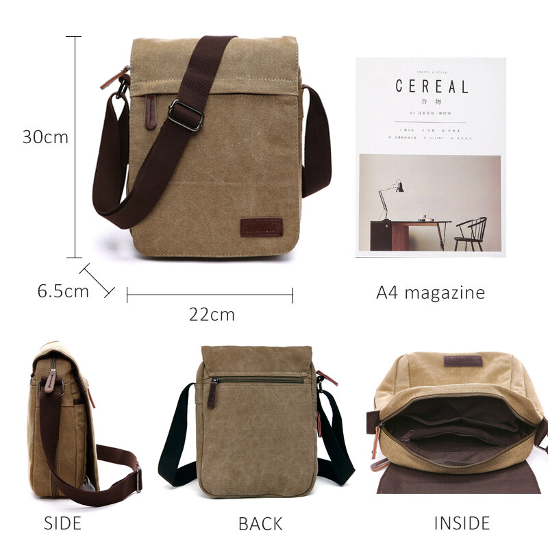 Scione Fashion Solid Canvas Messenger Satchel Bags Buckle Casual Portable Shoulder Bag Korean Trend Simple Pack For Men