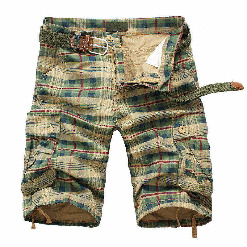 Pantalones cortos de playa a cuadros para hombre, Bermudas informales, militares, sin cinturón, verano, 2024