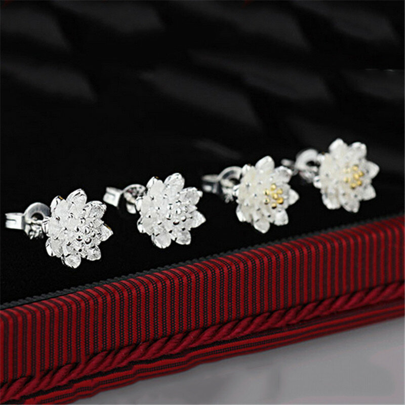 Cena fabryczna jedna para Lotus kolczyki akcesoria 925 Sterling Silver kobiety piękna luksusowa biżuteria prezent gorąca sprzedaży