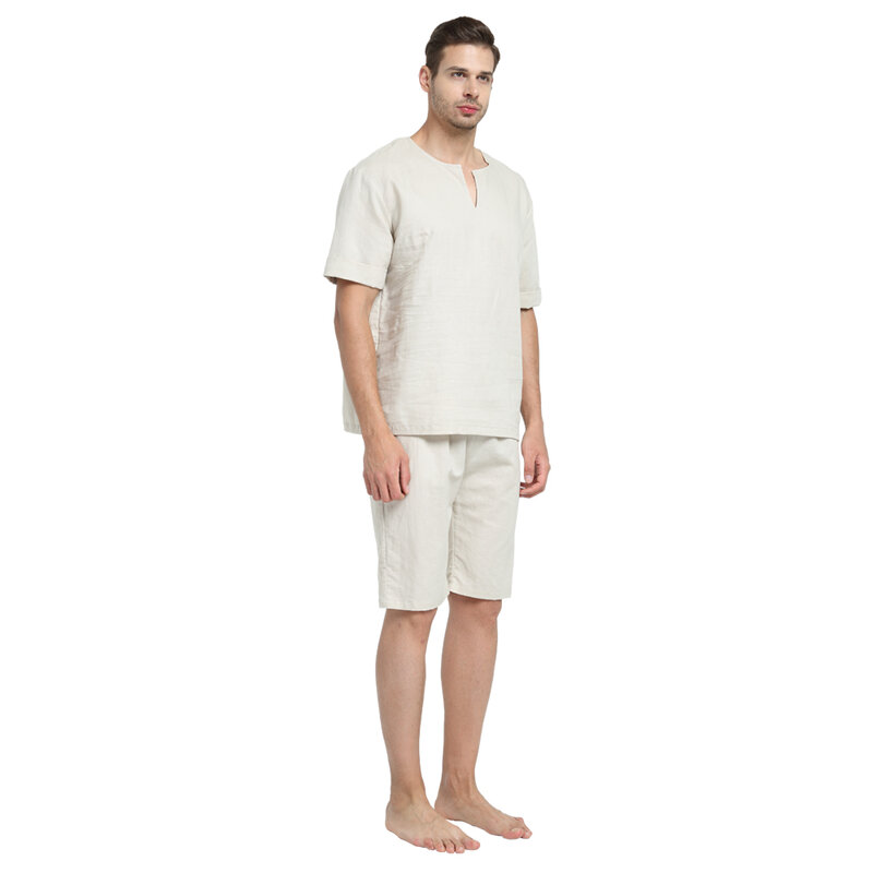 Mężczyźni i kobiety Unisex Ramie i bawełna Sumer i wiosenna, krótka bielizna nocna odzież domowa Loungewear zestawy piżam z długimi spodniami