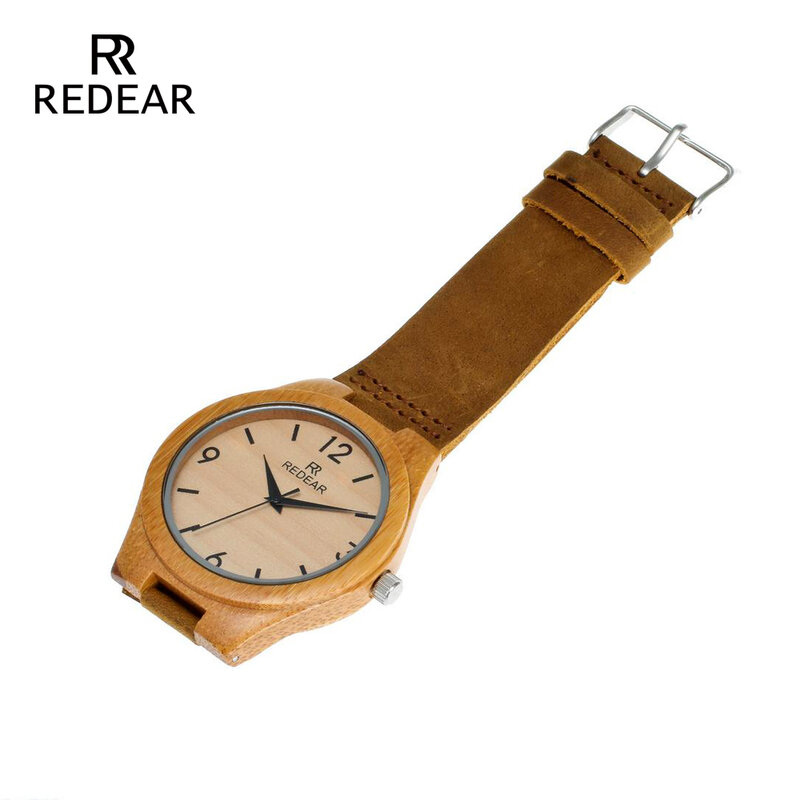 Wholesale REDEAR Couples Digital Watch Classic Bamboo Clock Women Real Leather Quartz Wrist Watch in Gift Box