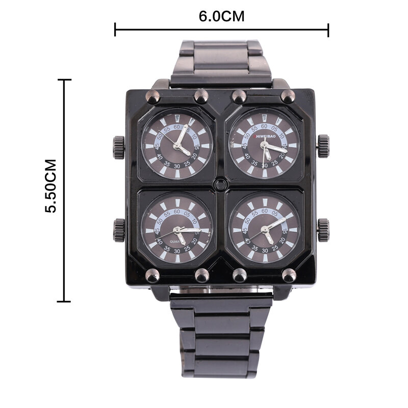 Shiweibao-relojes de cuarzo para hombre, pulsera militar de marca de lujo con cuatro zonas horarias, completamente de acero negro, nuevo
