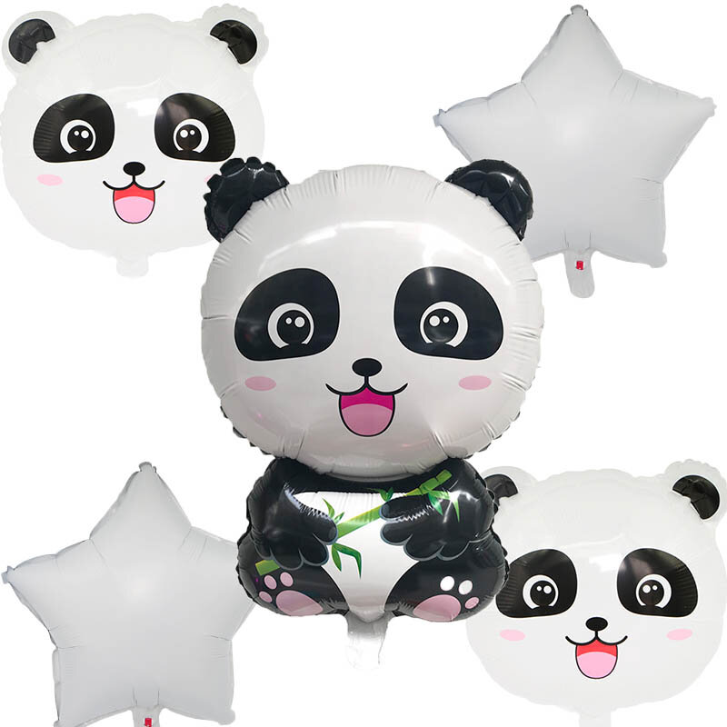 Balões metalizados para decoração de festa infantil, conjunto de animais de desenho animado pretos com 32 polegadas star panda para aniversário de crianças