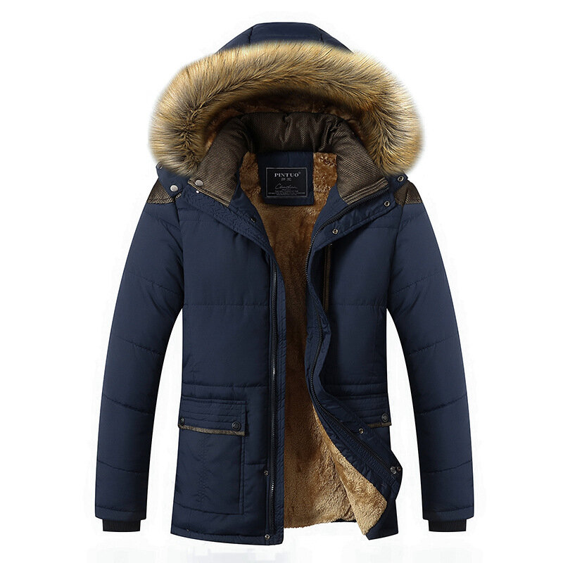 M-5XL毛皮の襟フード付き男性の冬のジャケット2023新ファッション暖かいウールライナー男ジャケットとコート防風男性パーカーcasaco