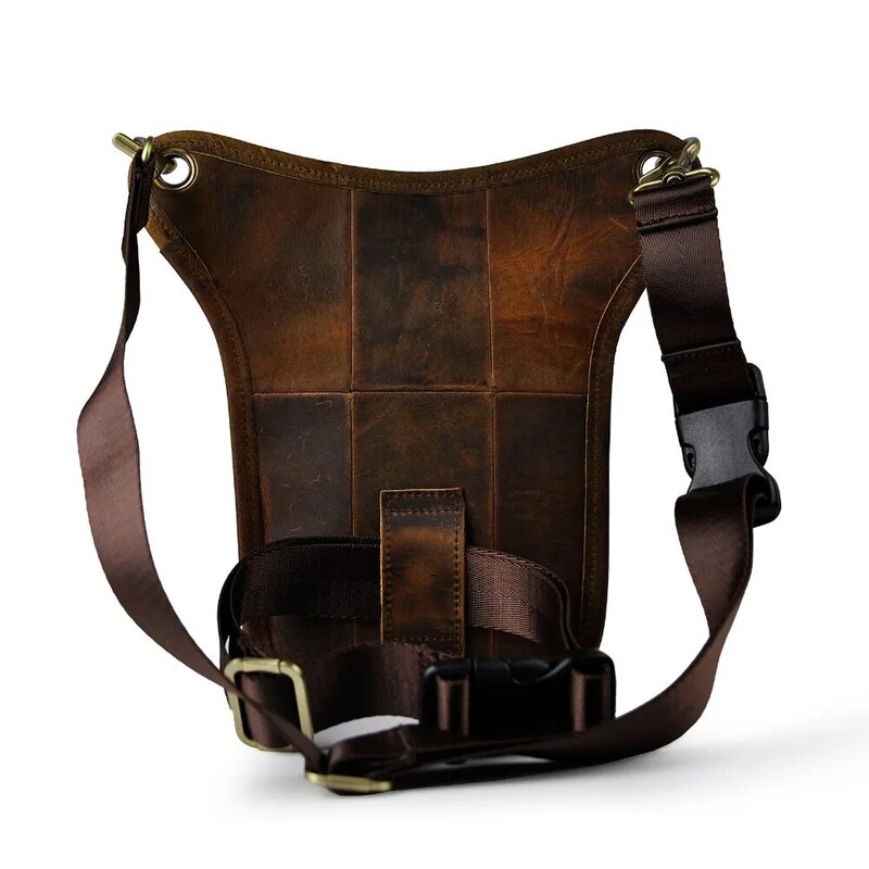 Oil Wax Real Leather Men Design Classic Cross-body Sling Bag Fashion Travel Motorcycle Fanny Waist Belt Pack Drop Leg Bag 211-3