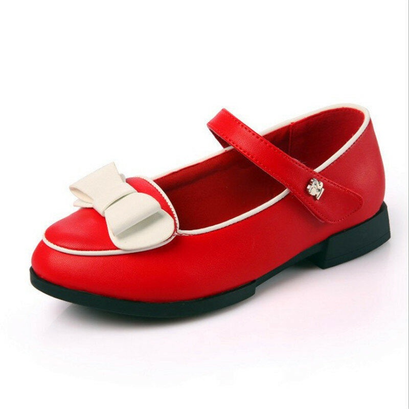 Размер 26-37 для девочек Pu детская кожаная обувь повседневная обувь для девочек принцесса туфельки с бантами Дети ремень плоские кроссовки де...
