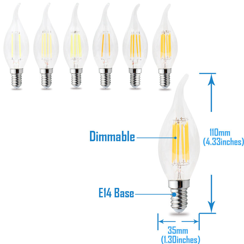 Pack of 8 JCKing Dimmable LED Bulbs Led Candle Vintage Filament Bulbs E14E12 Retro Dimming 110V 220V Lamp For Chandelier Lighti