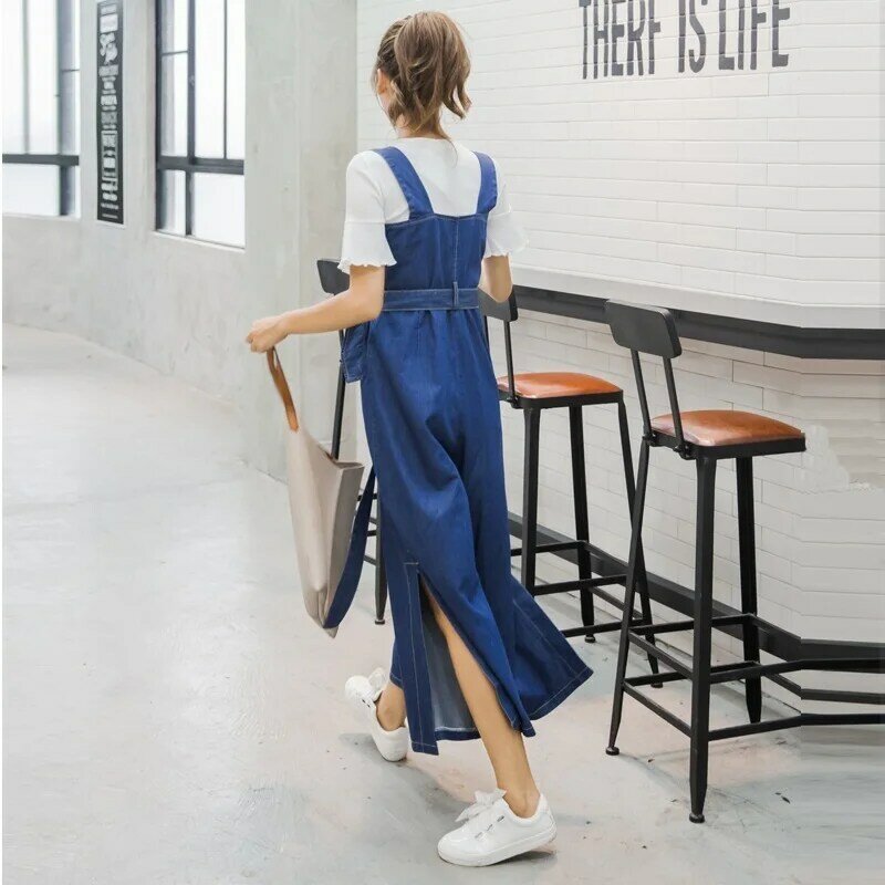 Jumpsuits women 2018 solid wide leg overalls for woman elegant ankle-length pants high waist belted loose jumpsuit DD571 L