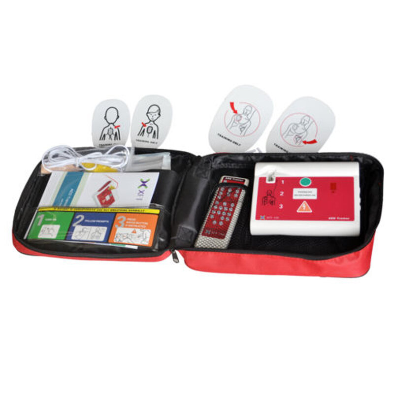 Simulador de desfibrilador externo automático AED, equipo de primeros auxilios para pacientes, RCP, entrenamiento de habilidad escolar, Inglés y Español 1 Juego