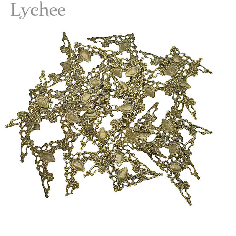 Lychee vida 30 pçs metal oco flores fatia álbum canto protetor capa diy scrapbooking enfeites suprimentos