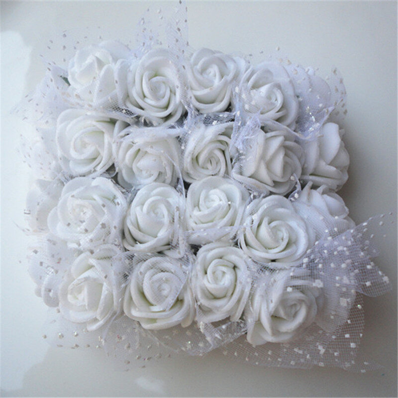 2CM 144 pièces multicolore PE Rose mousse Mini artificielle soie fleurs Bouquet couleur unie mariage décoratif fleurs couronnes cadeau 6Z