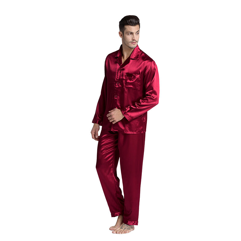 Tony&Candice Hot Sale Couple Silk Pajamas Set Men Stain Nightgown Lovers Sleepwear Slim Loungewear For Ladies Classic Style