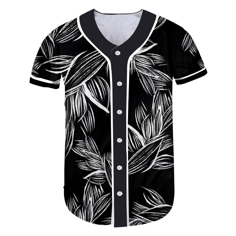 OGKB-camisetas con botones para hombre y mujer, camisa informal de béisbol con estampado 3d de hojas de bosque, camiseta de manga corta, camiseta de hip hop Unisex