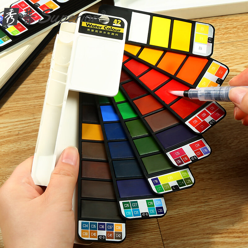 Set di colori per acquerelli solidi 18/25/33/42 di qualità superiore con penna per pennelli ad acqua pigmento per acquerelli per disegnare forniture d'arte