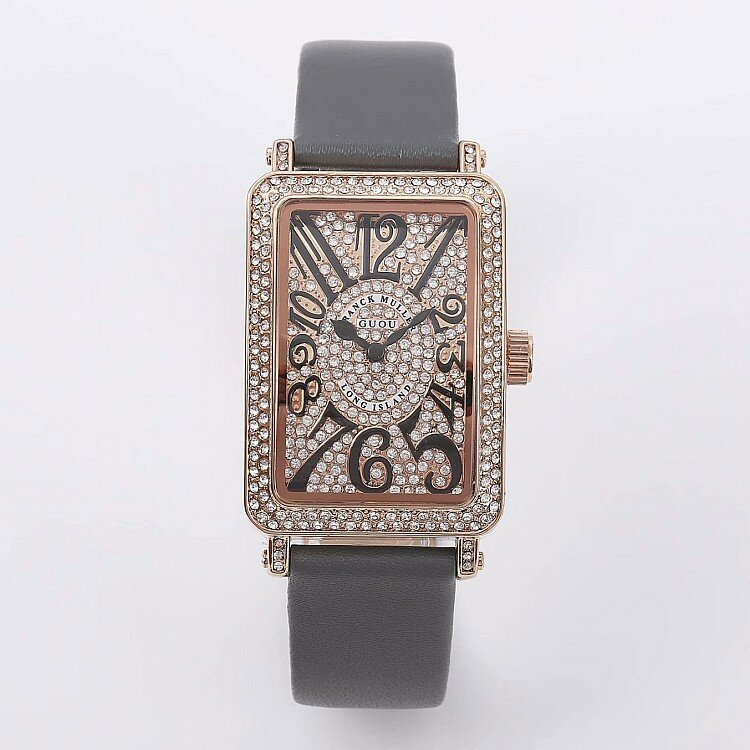 Reloj rectangular de cuero para mujer, pulsera ostentosa de cristal, a la moda, 2019